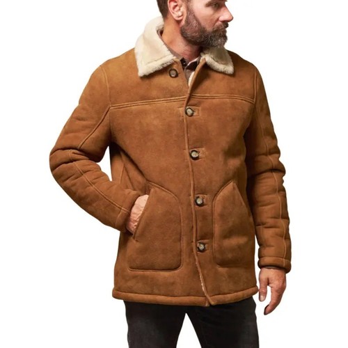 Men tan suede shearling - suede,