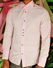 JUDAS SINNED MENS SLIM FITTED PINK LONG SLEEVED SHIRT STRETCH COTTON 40" CHEST