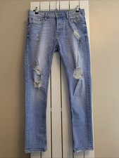 Denim & Co Primark Light Blue Cotton Blend Distressed Ripped Jeans Size 32W 30L