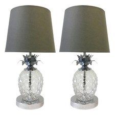 Pair of Chrome Touch Table Light Bedside Lamps Pineapple Design Grey Shades