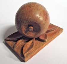 Old and beautiful wooden apple carving with leaves, old carved decoration, Wood
