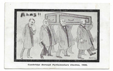 Postcard Cambridge Borough Parliamentary Elections 1906 Politics ALAS! Coffin