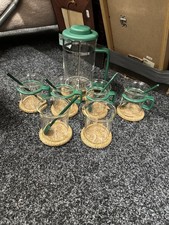 French Press Coffee Set 7pc Green Plastic Handles Cork Bases Bodum Retro 