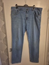 Mens 'Tu' Blue Denim Stretch Jeans. Straight Leg. Zip Up.Pockets. Size 40" x 32"
