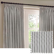 Striped CURTAINS in Grey PAIR 90"x72" Lined Ticking Pin Oxford Stripe Country