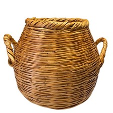 PLANT POT HOLDER STORAGE BASKET Wicker Rattan Round with Handles Large Strong VG