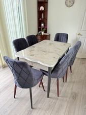 Wooden white marble Effect Extendable Dining table And 6 Chairs Brand new