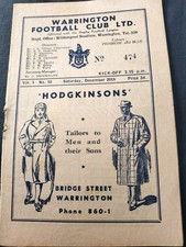 VINTAGE RUGBY LEAGUE PROGRAMME WARRINGTON V BARROW 20TH DECEMBER 1947