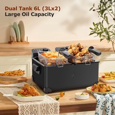 Aigostar Deep Fat Fryer with Dual Tanks, Large Deep Fryers with Viewing Window,