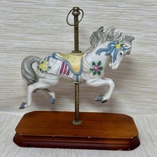 Ceramic Fairground Carousel Horse on Wooden Base Figurine Collectible
