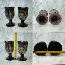Pair (2) Vintage Alvingham Pottery Hand Thrown Studio Wine Goblets READ DESC