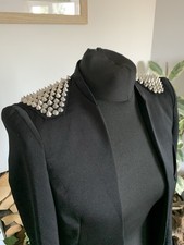 Rare Zara Shoulder Stud Studded Spike Long Line Black Blazer Jacket Coat Size XS