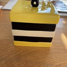 Liquorice Allsorts Ceramic Cookie Storage Jar yellow Black White 4.5In-4in Tall