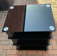 Fitueyes HiFi Rack AV Shelf 4-Tier Glass TV Stand With Tempered Glass Black.