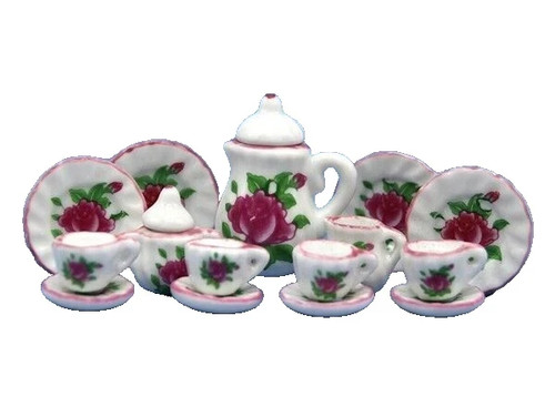 Dolls house tea set pink - tea, rose
