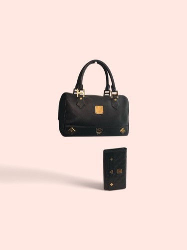 Mcm black leather boston bag - mcm,