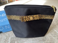 NEW BLACK AND GOLD MAKE-UP BAG FROM AVON WITH BOW DETAIL SNAKESKIN EFFECT