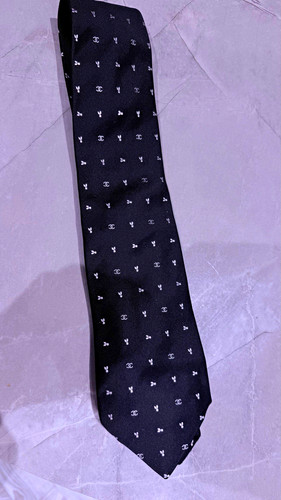 Chanel men black silk tie - chanel,