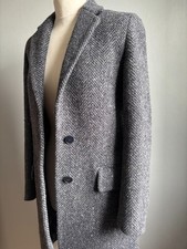 JIGSAW WOOL TRENCH COAT 8 blue grey long line jacket warm ladies tweed