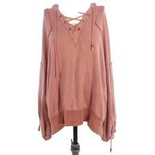 Free People Hoodie Lace Up Oversized Chalk Pink Linen Cotton Blend Winston S