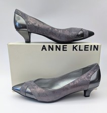 Ann Klein Maddy Rose Patent Pewter & Snakeskin Heels Silver Vintage Style UK 9