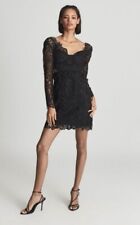 REISS BLACK LACE EVENING MINI DRESS WITH CUT OUT WAIST LONG SLEEVE VARIOUS SIZES