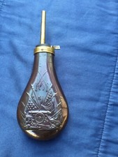 VICTORIAN COPPER & BRASS POWDER FLASK 19th CENTURY c1870 -POSSIBLY AMERICAN RARE