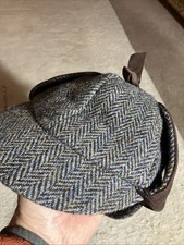 Glen Appin Harris Tweed Wool Deerstalker Hat Grey Herringbone Large,