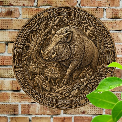 Wild boar sculpture - boar, round