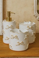 Bow Bathroom 3 Piece Set Toothbrush Holder Vintage Shabby Chic Farmhouse Baroque