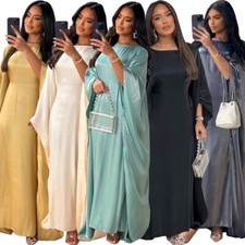 Women Batwing Sleeve Maxi Dress Dubai Abaya Muslim Kaftan Islam Party Robe Gown