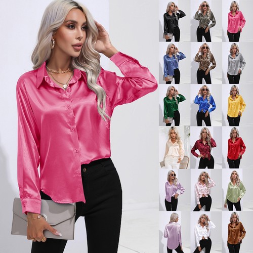 Womens satin silk button tee - button,