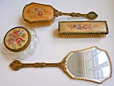 Vintage Dressing Table Vanity Set Hand Mirror, Hair & Clothes Brush, Powder Box