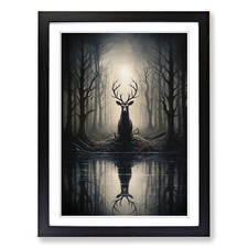 Stag in a Forest Gothic Framed Canvas Wall Art Print Poster Picture, Home Decor