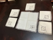 Set of 6 Vintage  Irish Linen  Embroidered Cocktail / Tea / Dinner Napkins / 11”