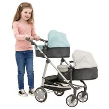 Deluxe Twin Dolls Pram Kids Girl's Play Toy Doll Pushchair Buggy Stroller NEW