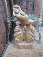 Three Wise Monkeys See Hear Speak No Evil Ornament Gift Hand Carved Figurine