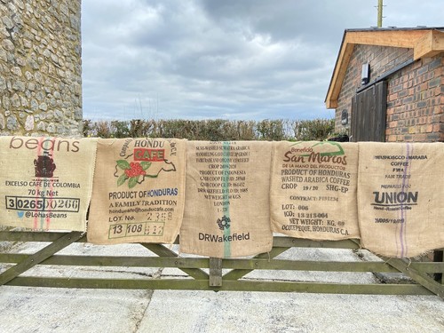 10x used empty coffee hessian - used,