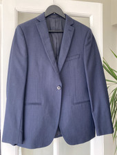 Mens T M Lewin jacket Tooting Navy Blue Sharkskin Skinny 38R Pure Merino Wool