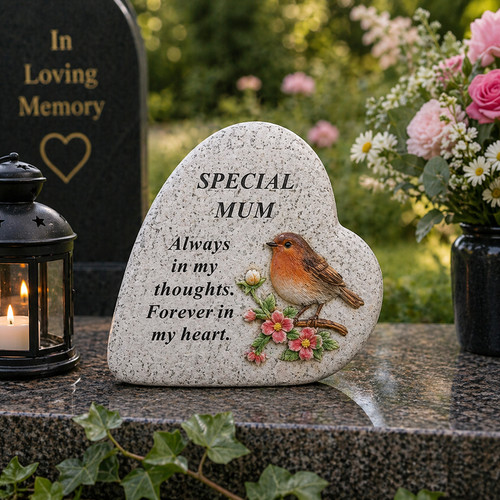 Mum memorial heart - heart, plaque