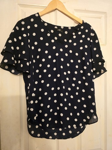 Wallis navy polka dot - polka, top