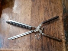 Vintage Antique Hair Curler Curling Crimper Waves Iron's Tongs Wooden Handles