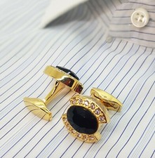 ?? Gold & Black Sapphire Oval Luxury Cufflinks - Stefano Ricci Style
