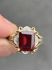 10ct Gold Diamond Garnet Ring,  3Ct Garnet, 10k Heavy 3.2g