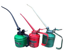 Vintage Wesco Birmingham Metal Oil Cans x3 – Red & Green Mixed Lot Garage Tools