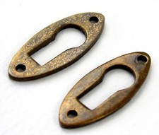 Pair Vintage Antique Brass Decorative Small Escutcheon Keyhole Cover Plate #K