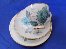 VINTAGE Dorchester BLUE ROSE TRIO BONE CHINA cup saucer plate