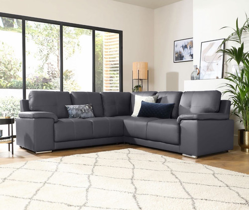 Grey leather corner sofa - leather,