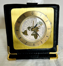 Rare, Vintage, Collectable World Travel Clock, in Black Genuine Leather Case 