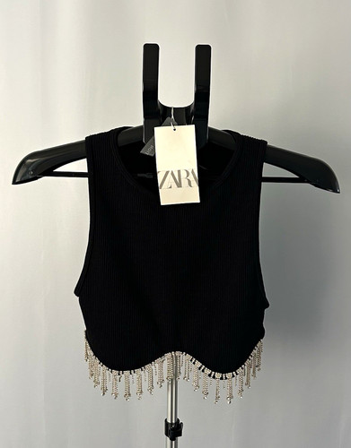 Zara black ribbed cropped - black,